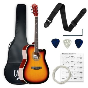 Gitara akustyczna 4/4 do nauki dla początkujących kostki pasek zapasowe struny pokrowiec akordy klucz regulacyjny - V-TONE AG TWO SB  | RATY | SALA ODSŁUCHOWA POZNAŃ