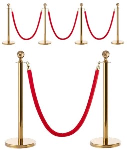 Solidne złote słupki odgradzające trzy czerwone liny barierka kolejkowa zestaw VIP - NN RCP 4 słupki 3 liny  | RATY | SALA ODSŁUCHOWA POZNAŃ