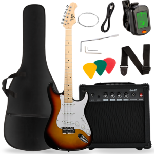 Gitara elektryczna 4/4 stratocaster 39" SSS wzmacniacz pokrowiec pasek przewód jack-jack tuner kostki do gry struny ramię tremolo klucze imbusowe zestaw - V-TONE EGA 39 SB  | RATY | SALA ODSŁUCHOWA POZNAŃ