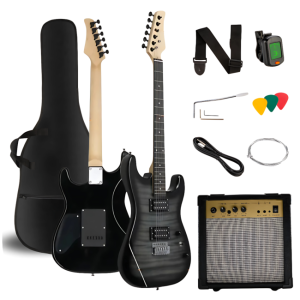 Gitara elektryczna 4/4 stratocaster 39" HH wzmacniacz pokrowiec pasek przewód jack-jack tuner kostki do gry struny ramię tremolo klucze imbusowe zestaw - V-TONE EGW 39 GY  | RATY | SALA ODSŁUCHOWA POZNAŃ