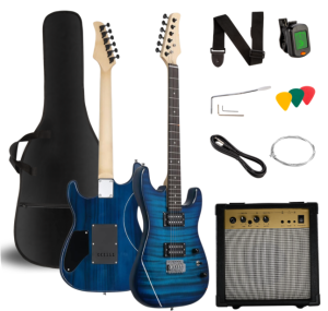 Gitara elektryczna 4/4 stratocaster 39" HH wzmacniacz pokrowiec pasek przewód jack-jack tuner kostki do gry struny ramię tremolo klucze imbusowe zestaw - V-TONE EGW 39 BL  | RATY 0% | SALA ODSŁUCHOWA POZNAŃ