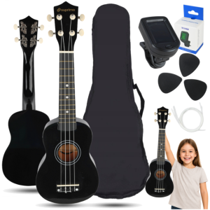 Ukulele sopranowe 21" drewniane pokrowiec 3 kostki do gry zapasowe struny tuner zestaw dla dzieci do nauki gry -  SUPRIMO UK21 SET BK | RATY | SALA ODSŁUCHOWA POZNAŃ