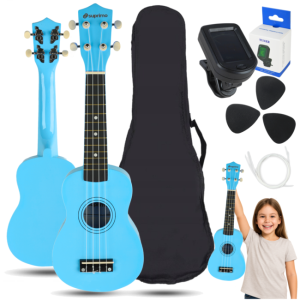 Ukulele sopranowe 21" niebieskie drewniane pokrowiec 3 kostki do gry zapasowe struny tuner zestaw dla dzieci do nauki gry - SUPRIMO UK21 SET LB  | RATY | SALA ODSŁUCHOWA POZNAŃ