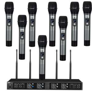 Zestaw bezprzewodowy 8x bateryjny mikrofon doręczny odbiornik UHF 610-690 MHz 8x40 kanałów - DNA RV-8  | RATY 0% | SALA ODSŁUCHOWA POZNAŃ