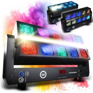 Ruchomy efekt oświetleniowy oświetlenie sceniczne stroboskop LED DMX efekt Beam 10x25W RGBW + efekt Glaze 160x0,4W RGBA SMD 5050 + efekt Cool White 96x0,5W CW SMD 7070 LED uchwyt montażowy omega - LIGHT4ME VENOM MBS1 | RATY 0% | SALA ODSŁUCHOWA POZNAŃ