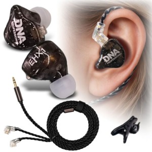 Słuchawki douszne zamknięte przewodowe monitorowe IEM odczepiany skręcany przewód słuchawkowy 1,5 m 3 pary nakładek S/M/L klips do przewodu - DNA EHX1  | RATY | SALA ODSŁUCHOWA POZNAŃ