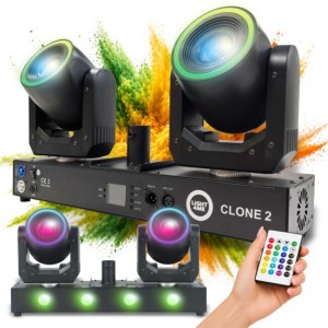 Multiefekt oświetleniowy 3w1 oświetlenie sceniczne LED DMX 2x głowica ruchoma spot 100W efekt ring 48x0,2W SMD 5050 RGB efekt wash 4x12W RGBWAUV -  LIGHT4ME CLONE 2 | RATY 0% | SALA ODSŁUCHOWA POZNAŃ