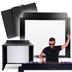 Stół mobilne stanowisko DJ stal składane do 100 kg nadstawka frontowa zdejmowana biała tkanina maskująca torba transportowa przepusty kablowe - DNA DJB 1 | RATY 0% | SALA ODSŁUCHOWA POZNAŃ