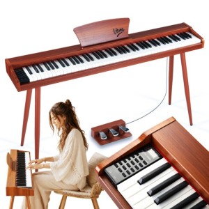 Pianino cyfrowe czteronożne brązowe wolnostojące 88 klawiszy Bluetooth MIDI pulpit do nut 3 pedały pianinowe zasilanie sieciowe wbudowane głośniki 3x wyjście słuchawkowe wejście audio zestaw - V-TONE BL-130 | RATY 0% | SALA ODSŁUCHOWA POZNAŃ