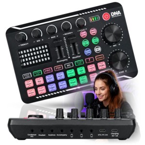 Akumulatorowa zewnętrzna karta dźwiękowa interfejs audio USB-C Bluetooth do streamingu transmisji live podcastów nagrywania głosu karaoke 16 efektów dźwiękowych 8 presetów głosu 1200 mAh - DNA STUDIO CARD  | RATY | SALA ODSŁUCHOWA POZNAŃ