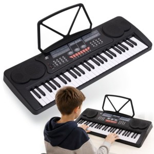 Elektroniczny edukacyjny przenośny czarny 54 klawisze instrument dla dzieci do nauki gry pulpit do nut mikrofon przewodowy wbudowane głośniki wyjście słuchawkowe zestaw - MK 632 KEYBOARD | RATY | SALA ODSŁUCHOWA POZNAŃ 