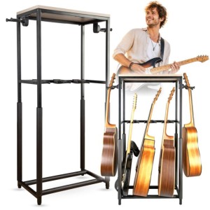 Statyw gitarowy stojak na 5 gitar stacjonarny stalowy czarny półka na akcesoria 3 separatory 2 uchwyty boczne z grawitacyjną blokadą ramion 120 cm do 60 kg zestaw - DNA GBOX  | RATY | SALA ODSŁUCHOWA POZNAŃ