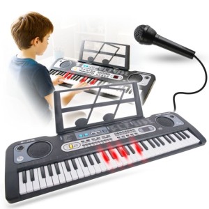 Keyboard elektroniczny edukacyjny przenośny czarny 61 klawiszy instrument dla dzieci do nauki gry podświetlana klawiatura pulpit do nut mikrofon przewodowy wbudowane głośniki stereo wyjście słuchawkowe zestaw - MQ 6119L  | RATY | SALA ODSŁUCHOWA POZNAŃ