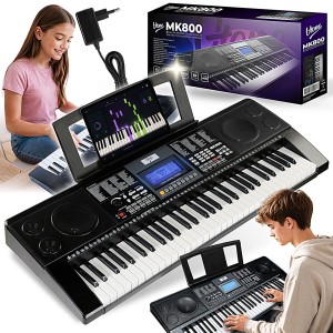 Przenośny edukacyjny keyboard elektroniczny MIDI 61 klawiszy instrument dla dzieci do nauki gry pulpit do nut 8 banków pamięci wbudowane głośniki wyjście słuchawkowe zestaw - V-TONE MK800  | RATY | SALA ODSŁUCHOWA POZNAŃ