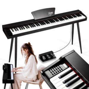 Pianino cyfrowe czteronożne czarne wolnostojące 88 klawiszy Bluetooth MIDI pulpit do nut 3 pedały pianinowe zasilanie sieciowe wbudowane głośniki 3x wyjście słuchawkowe wejście audio zestaw - V-TONE BL-130 BK  | RATY 0% | SALA ODSŁUCHOWA POZNAŃ 