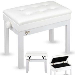 Ława do pianina keyboardu biała tapicerowana siedzisko dla muzyka schowek regulowana 49-57 cm do 140 kg - V-TONE PB4 WH  | RATY | SALA ODSŁUCHOWA POZNAŃ