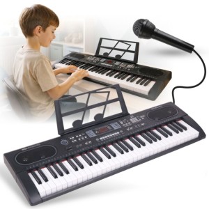Keyboard elektroniczny edukacyjny przenośny czarny 61 klawiszy instrument dla dzieci do nauki gry odtwarzacz MP3 radio FM Bluetooth pulpit do nut mikrofon przewodowy - MQ 603 UFB | RATY | SALA ODSŁUCHOWA POZNAŃ