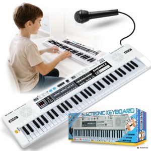 Keyboard elektroniczny edukacyjny przenośny biały 61 klawiszy instrument dla dzieci do nauki gry odtwarzacz MP3 radio FM mikrofon - MQ 008UF  | RATY | SALA ODSŁUCHOWA POZNAŃ