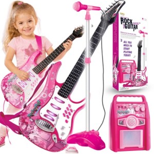 Zestaw muzyczny dla dzieci gitara elektryczna + mikrofon ze statywem + wzmacniacz interaktywny instrument muzyczny dla dziewczynki efekty dźwiękowe komplet do nauki i zabawy - SUPRIMO GUITAR KIDS PK | RATY | SALA ODSŁUCHOWA POZNAŃ