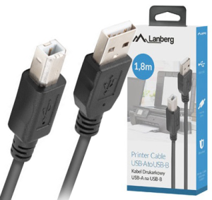 Kabel USB-A(M)->USB-B(M) 2.0 1.8m - Lanberg Z31398 (CA-USBA-15CU-0018-BK)