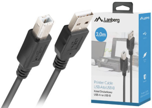 Kabel USB-A(M)->USB-B(M) 2.0 - Lanberg Z31399 (CA-USBA-15CU-0030-BK)