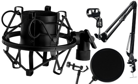 Kosz antywibracyjny do mikrofonu Mozos SHM1 + Pop Filtr mikrofonowy Mozos PS-1 + Statyw mikrofonowy Mozos SB35
